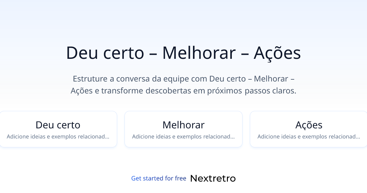 Deu certo – Melhorar – Ações